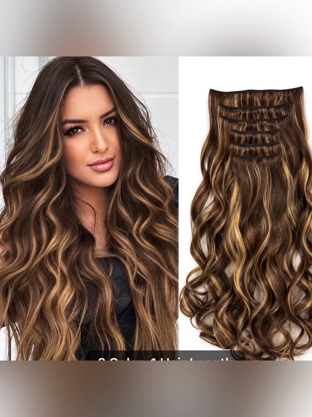 Brown with Blonde Highlights Clip-In Hair Extensions - Natural Wavy Volume